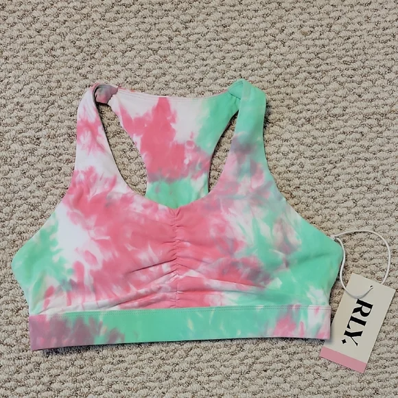 RLY Active Brooklyn Pocket Sports Bra. Size Medium. Pink and Green Tye Dye - Picture 1 of 4